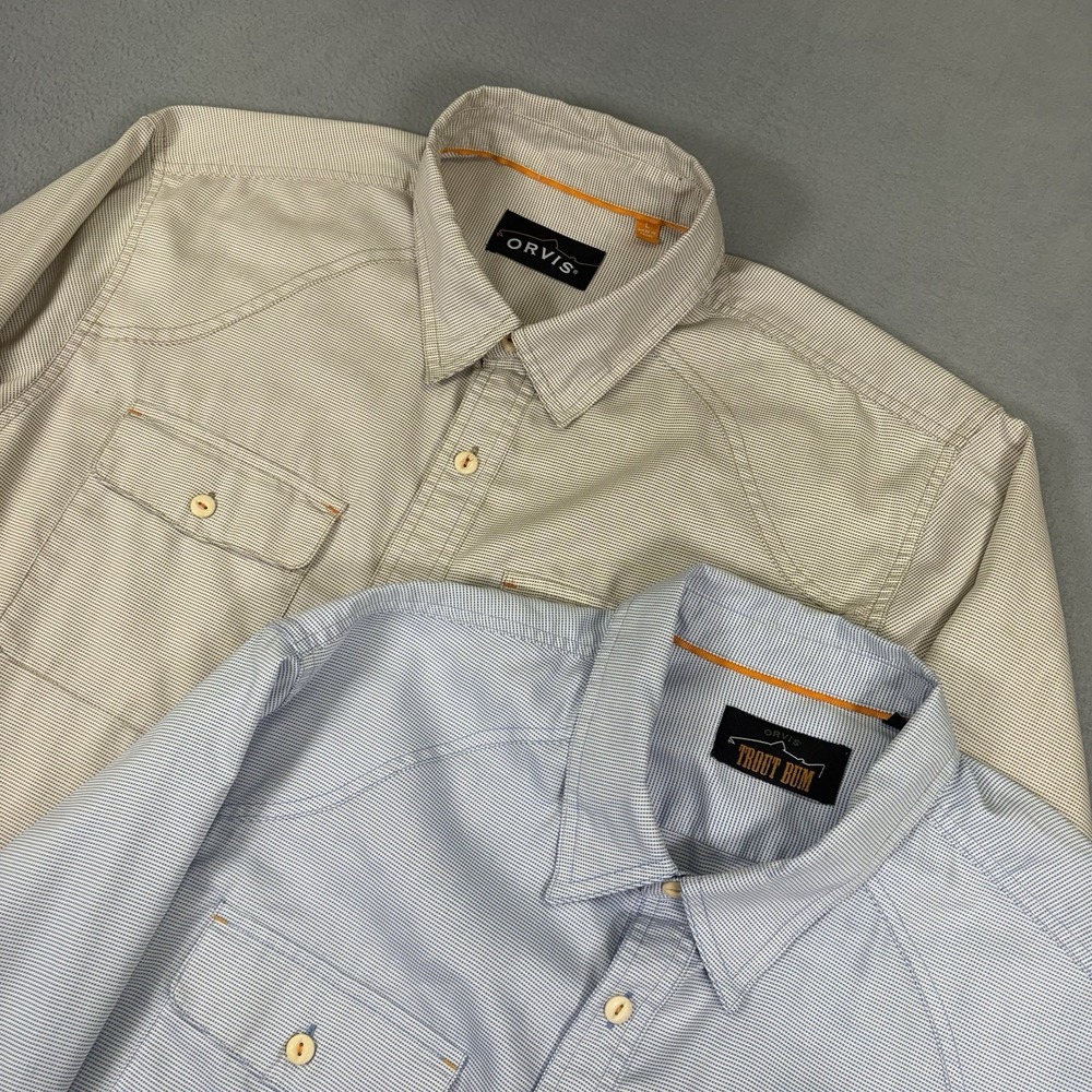 Lot 2 Orvis Trout Bum Shirts Mens Large Long Sleeve Fishing Outdoor Button Up